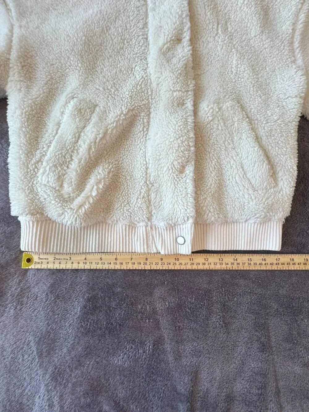 ALO YOGA Sherpa Varsity Bomber Jacket Size Small Ivory Off White Full Zip Coat